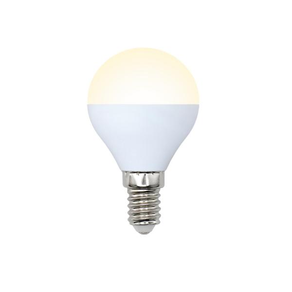 Лампа E14 светодиодная белая Volpe Optima LED-G45-6W/WW/E14/FR/O, 6/40Вт, теплый белый, 3000K, 175..250В, 450Лм, 25000ч, шар, матовый, 45/76мм