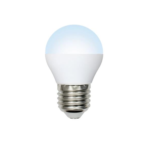 Лампа E27 светодиодная белая Volpe Optima LED-G45-6W/NW/E27/FR/O, 6/60Вт, нейтральный белый, 4500K, 175..250В, 450Лм, 25000ч, шар, матовый, 45/76мм