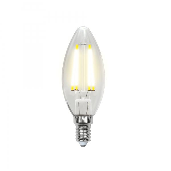 Лампа E14 светодиодная белая Uniel SKY LED-C35-6W/NW/E14/CL PLS02WH, 6/50Вт, нейтральный белый, 4000К, 200..250В, 500Лм, 30000ч, свеча, филамент, прозрачный, 45/70мм