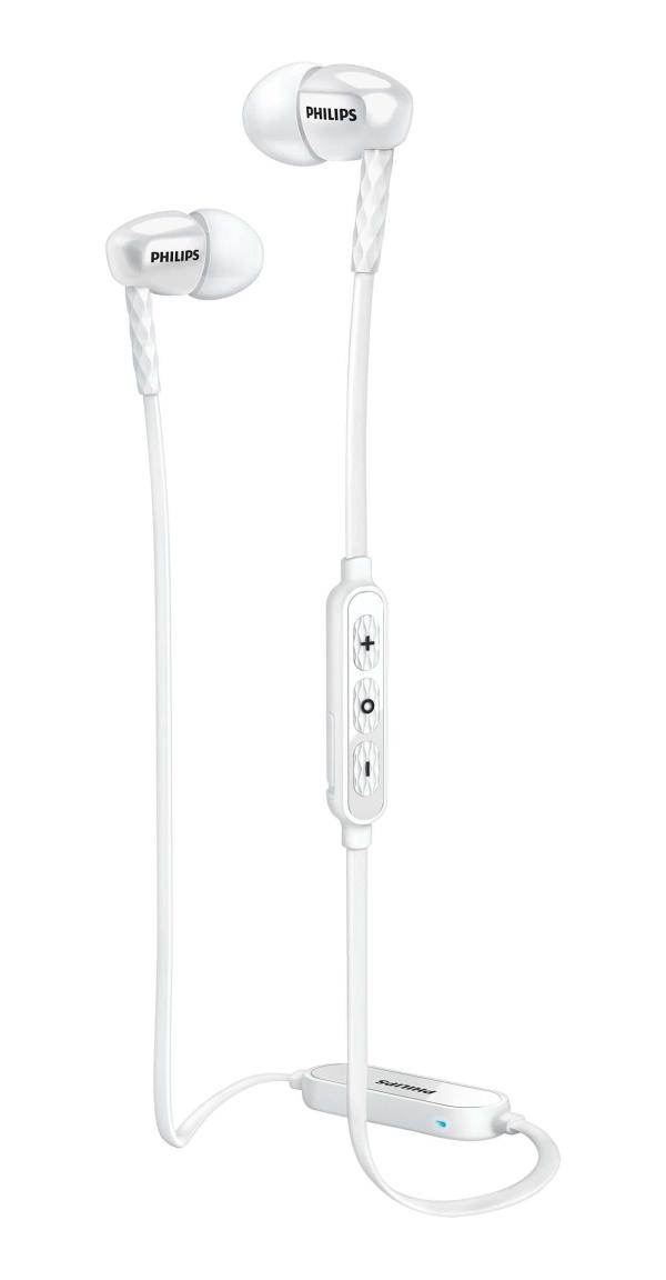 Наушники с микрофоном беспроводные BT вставные Philips SHB5850WT/51, 10..21000Гц, Bluetooth 4.1, A2DP/AVRCP/HFP/HSP, microUSB, регулятор громкости, 7ч, белый