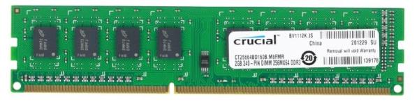 Оперативная память DIMM DDR3  2GB, 1600МГц (PC12800) Crucial CT25664BD160B, 1.35В, retail