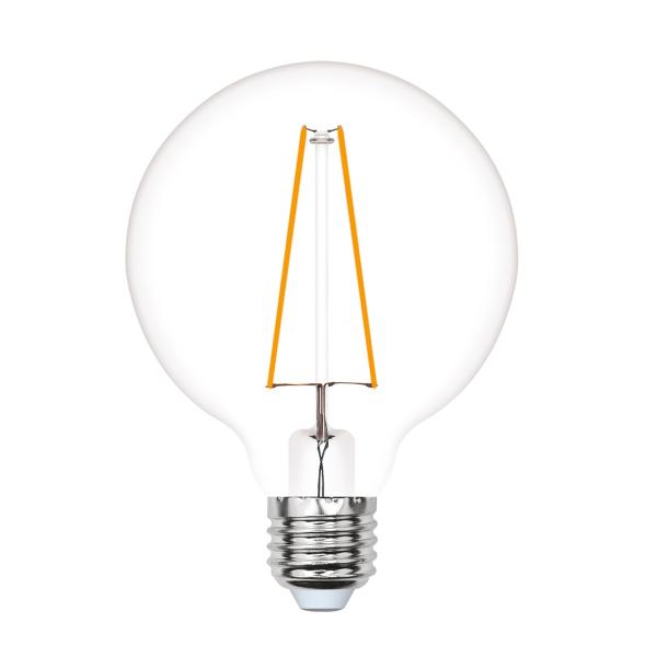 Лампа E27 светодиодная белая Uniel Vintage LED-G95-4W/GOLDEN/E27 GLV21GO, 4Вт, теплый, 2250K, 220..240В, 400Лм, 25000ч, шар, филамент, прозрачный, золотистый, 95/136мм