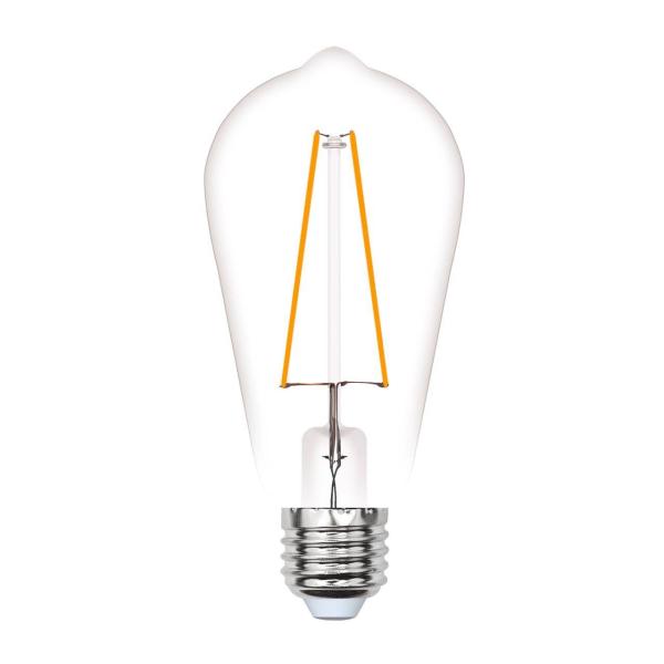 Лампа E27 светодиодная белая Uniel Vintage LED-ST64-4W/GOLDEN/E27 GLV22GO, 4Вт, теплый, 2250K, 220..240В, 400Лм, 25000ч, конус, филамент, прозрачный, золотистый, 64/142мм