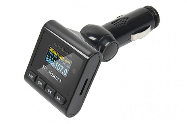Плеер MP3  с радиопередатчиком для автомобиля Rolsen RFA-200, USB2.0, MP3/WMA, считыватель карт памяти, MiniJack, ЖКД, ПДУ, черный-серебристый