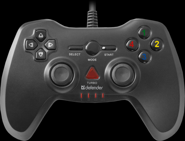 Игровой манипулятор GamePad для PC/PS2/PS3 Defender Archer, USB, вибрация, 4 позиции, 8 кнопок, 2 аналоговых джойстика, 4 курка, черный