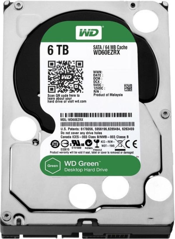 Жесткий диск 3.5" SATA 6TB WD Green (WD60EZRX), SATAIII, IntelliPower rpm, 64MB cache