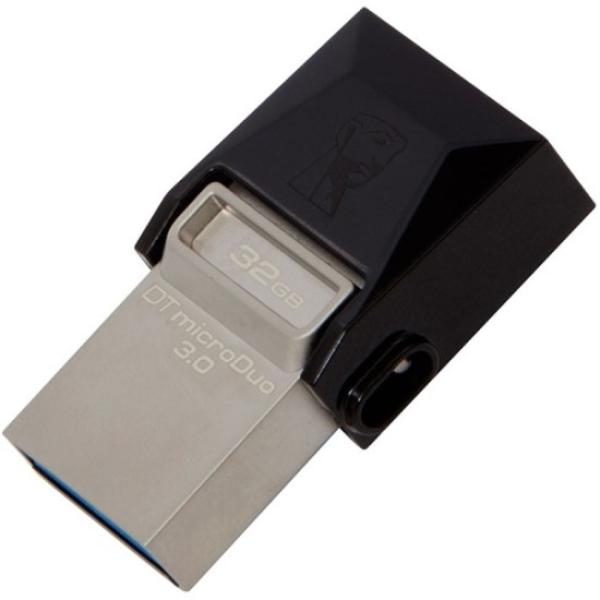 Флэш-накопитель USB3.0  32GB Kingston DataTraveler microDuo DTDUO3/32GB, 70/15МБ/сек, OTG USB micro-B, компактный, черный, стильный дизайн
