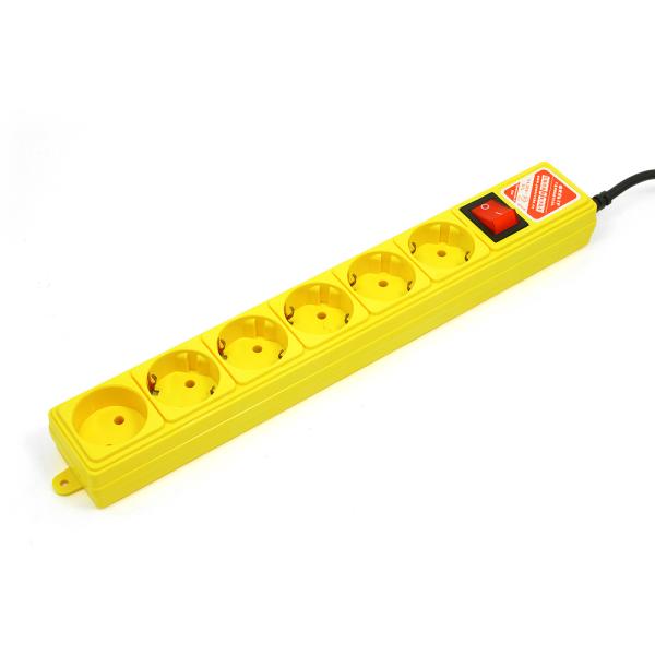Сетевой фильтр PowerCube, 5 розеток + 1 розетка без заземления 3м 10А, 2.2кВт, защита КЗ, желтый