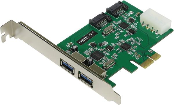 Контроллер USB3.0 Orient VA-3U2SA2PE, PCI-E2.0x1, 2*Ext, 2*SATAIII