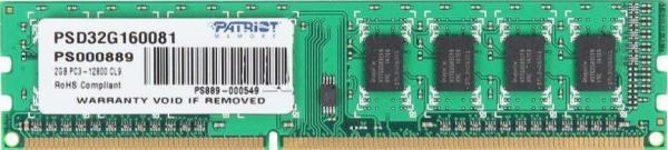 Оперативная память DIMM DDR3  2GB, 1600МГц (PC12800) Patriot PSD32G160081, 1.5В