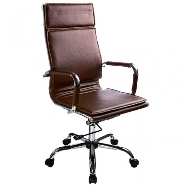 Кресло Buro CH-993/brown, коричневый, кожзаменитель, механизм качания TG, закругленные подлокотники, крестовина-хром, регулировка высоты сиденья-газлифт, до 120кг