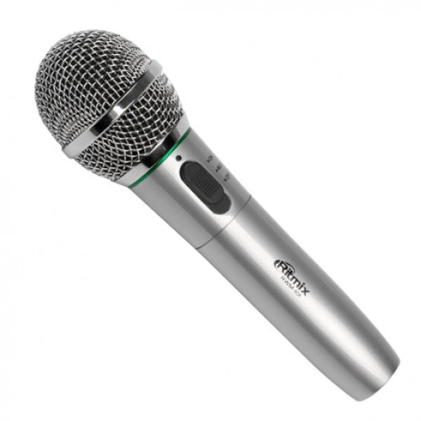 Микрофон беспроводной Ritmix RWM-101, 100..10000Гц, кабель 5м, FM до 15м, Jack, динамический, 72дБ, металл, титан