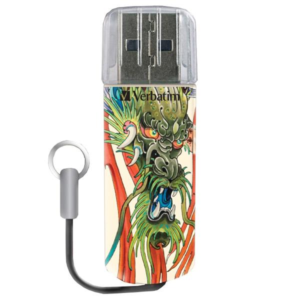 Флэш-накопитель USB2.0   8GB Verbatim Mini Tattoo Edition 049884, 8/2.5MB/s, белый, дракон