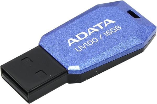 Флэш-накопитель USB2.0  16GB A-Data UV100 AUV100-16G-RBL, компактный, синий, стильный дизайн
