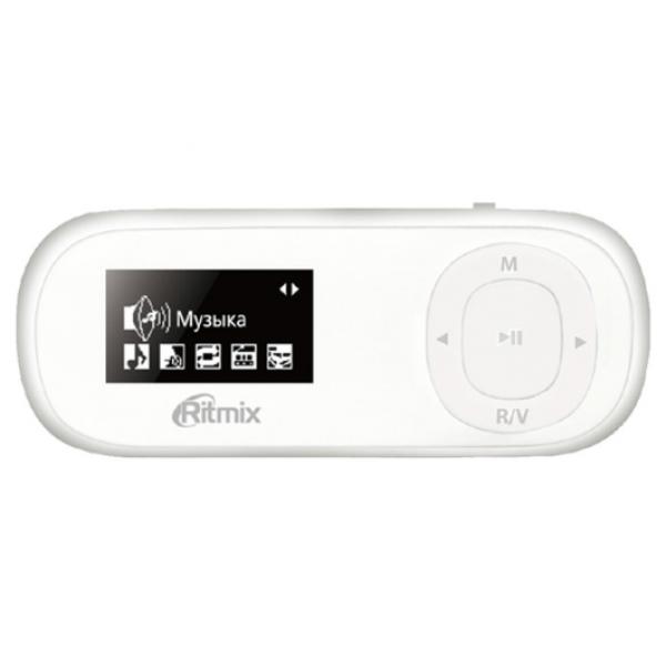 Плеер MP3 Флэш Ritmix RF-3410, ЖК 1" 128*64, 4GB, MP3/WMA/TXT, MicroSD/SDHC, USB2.0, FM радио, аудиозапись, аккумулятор, 10ч, клипса, белый, ????