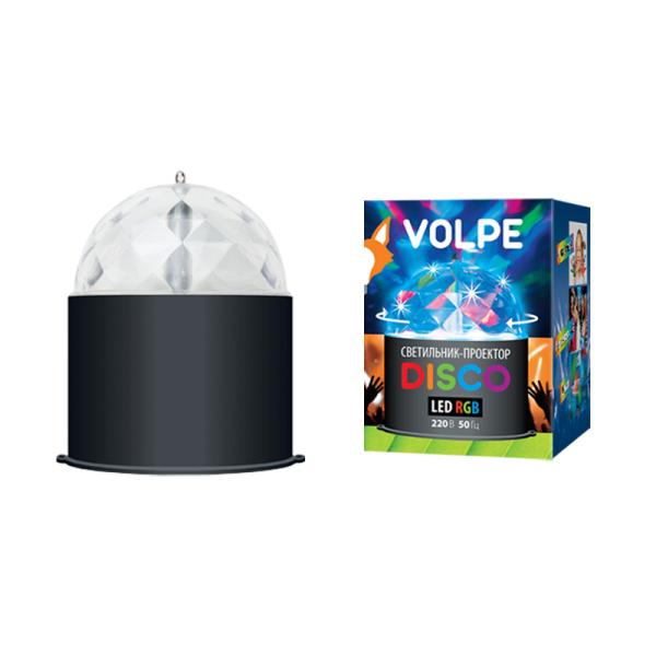 Диско шар Volpe ULI-Q302, RGB, 3W, кабель с вилкой, 220В, вращение/стробоскоп, белый
