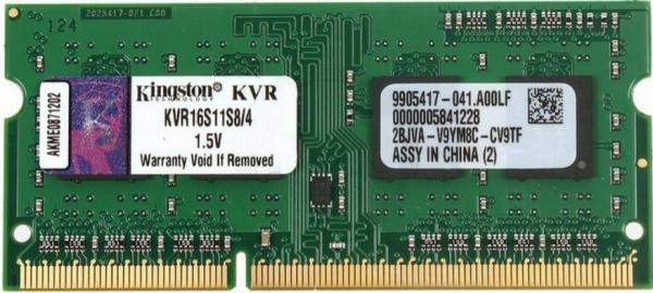 Оперативная память SO-DIMM DDR3  4GB, 1600МГц (PC12800) Kingston KVR16S11S8/4, 1.35В
