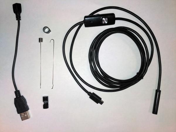 Эндоскоп, USB, 640*480, до 30fps, 67гр., длина 2м, диаметр камеры 7мм, для Android/PC, подсветка, IP67, 0..70гр