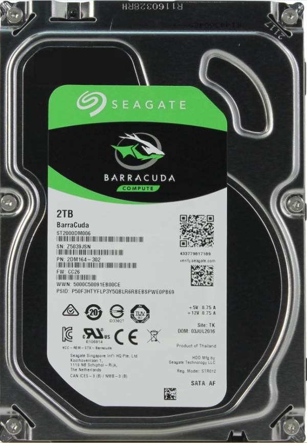 Жесткий диск 3.5" SATA 2TB Seagate BarraCuda ST2000DM006, SATAIII, 7200rpm, 64MB cache, NCQ, AF
