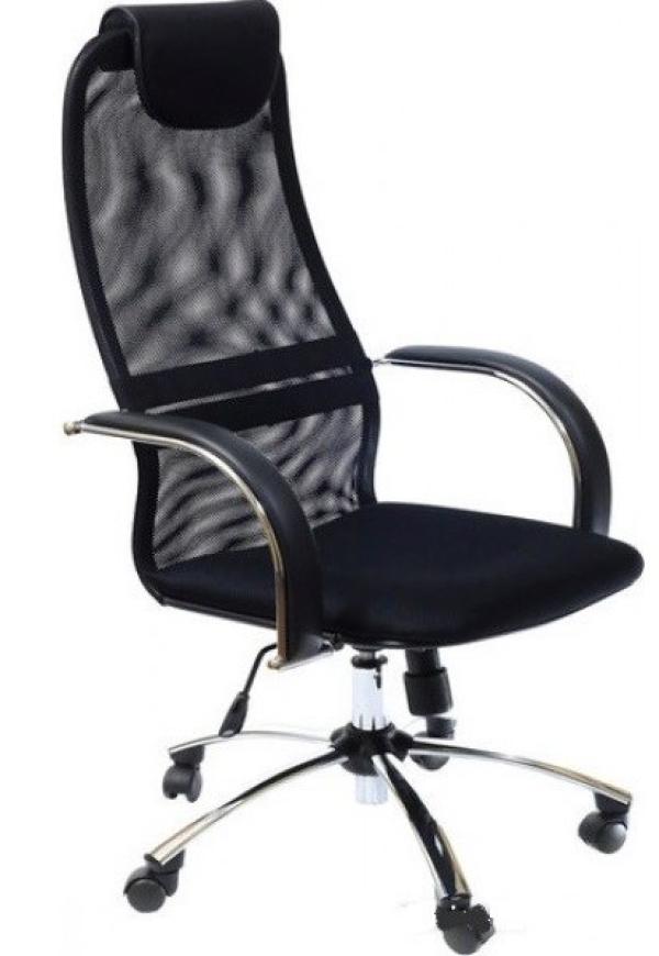 Кресло Метта BK-8 Ch №20, черный, ткань-сетка, механизм качания TG, подлокотники закругленные с мягкими накладками, подголовник, крестовина-металл, регулировка высоты-газлифт, до 120кг
