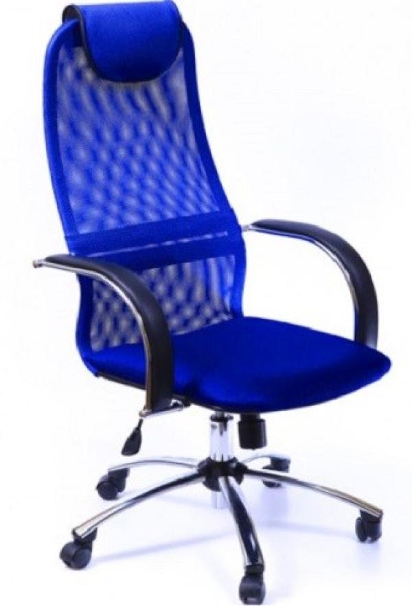 Кресло Метта BK-8 Ch №23, синий, ткань-сетка, механизм качания TG, подлокотники закругленные с мягкими накладками, подголовник, крестовина-металл, регулировка высоты-газлифт, до 120кг