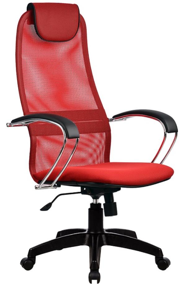 Кресло Метта BK-8 PL №22, красный, ткань-сетка, механизм качания TG, подлокотники закругленные с мягкими накладками, подголовник, крестовина-пластик, регулировка высоты-газлифт, до 120кг