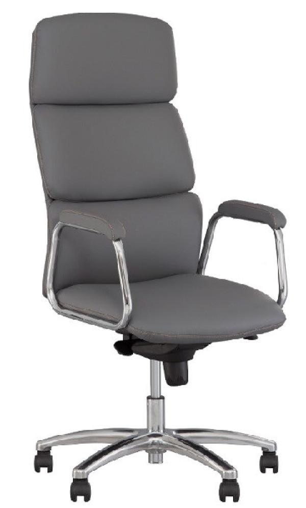 Кресло NS California Steel Chrome P LE-L, серый, кожа, механизм качания SIN, подлокотники закругленные с мягкими накладками, крестовина - хром, регулировка высоты сиденья - газлифт, до 120кг