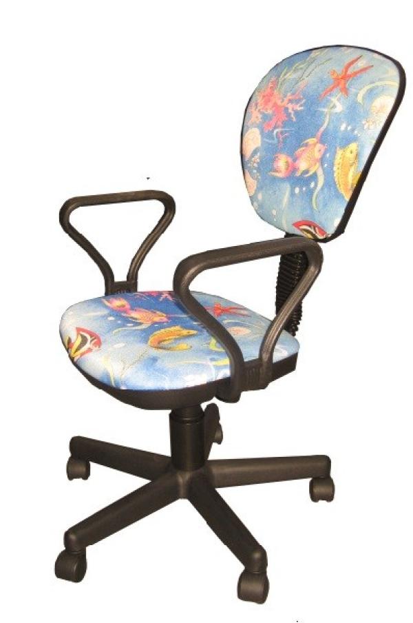 Кресло OLSS Гретта Profi Самбо Т-19, акрил, голубой с рисунком, закругленные подлокотники, крестовина - пластик, регулировка высоты сиденья - газлифт, до 80кг