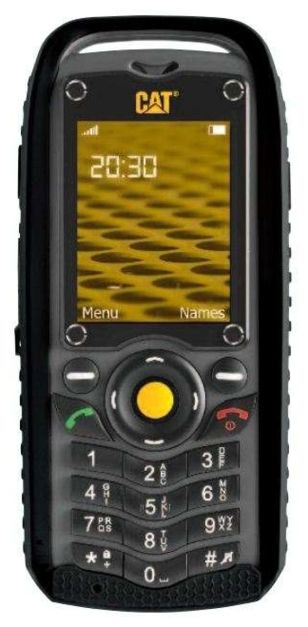 Мобильный телефон 2*SIM Caterpillar CAT B25, GSM850/900/1800/1900, 2" 320*240, камера 2Мпикс, SDHC-micro, BT, диктофон, WAP, MP3 плеер, пыле-влагозащищенный IP67, 55*125*22мм 161г, черный