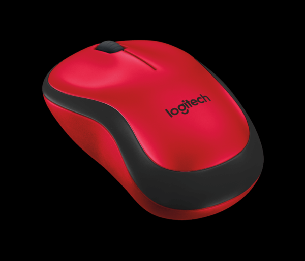 Мышь беспроводная оптическая Logitech M220 Silent Wireless Mouse, USB, 3 кнопки, колесо, FM 10м, 1000dpi, 1*AA, бесшумная, для ноутбука, красный-черный, 910-004880
