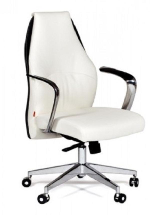 Кресло Chairman BASIC M, белый-черный, экокожа, механизм качания TMF, укороченная спинка, подлокотники закругленные, крестовина - хром, регулировка высоты сиденья - газлифт, до 120кг