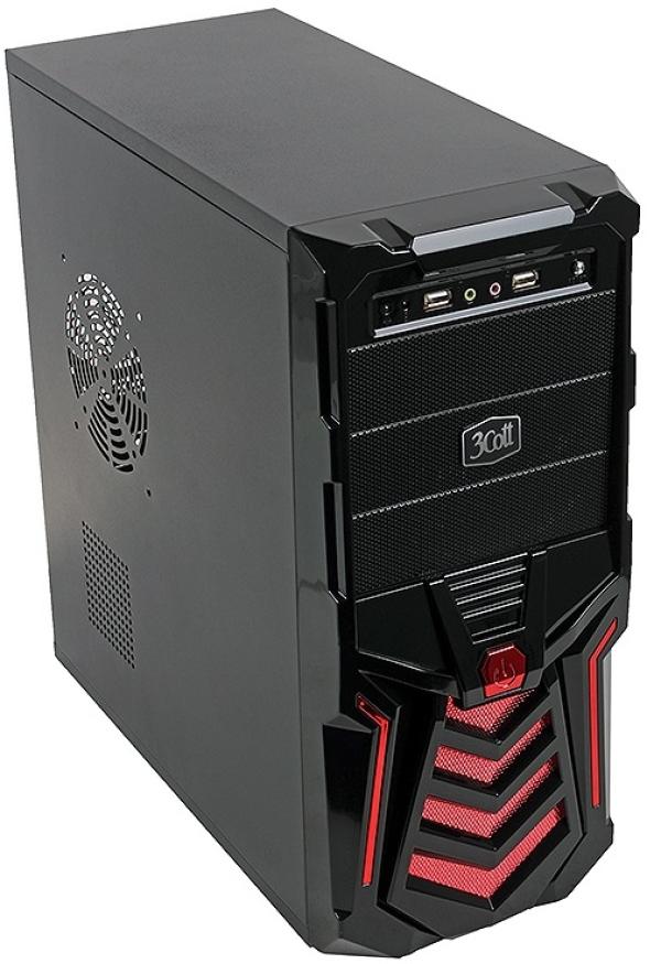 Корпус ATX MidiTower 3Cott 3C-ATX110GR "Gladiator", без БП, 3*5.25"+0(4)*3.5", Audio/2*USB2.0, без вентиляторов (3 места), черный-красный