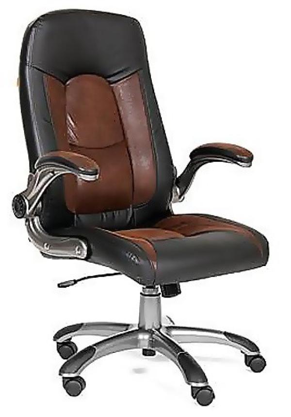 Кресло Chairman CH-439, черный-коричневый, экокожа/микрофибра, механизм качания TG, подлокотники закругленные с мягкими накладками, крестовина-пластик, регулировка высоты сиденья-газлифт, до 120кг