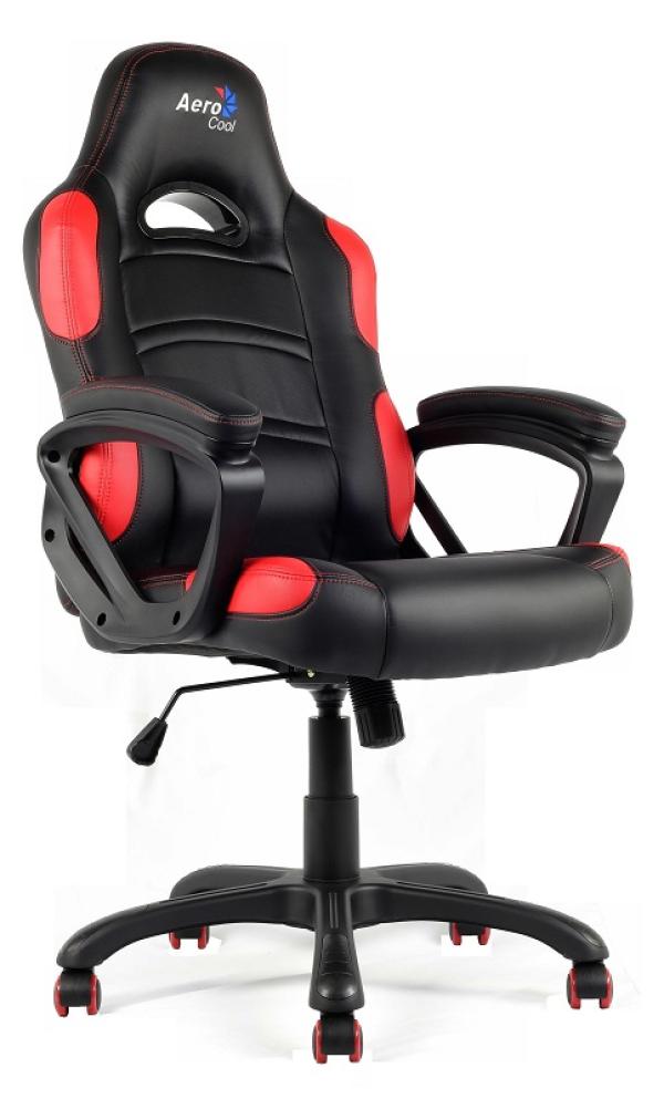 Кресло геймерское Aerocool AC80C-BR, черный-красный, кожзаменитель, механизм качания TG, подлокотники закругленные с мягкими накладками, крестовина-пластик, регулировка высоты-газлифт, до 130кг
