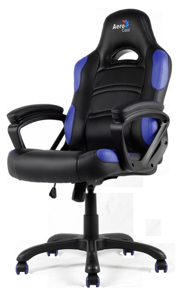 Кресло геймерское Aerocool AC80C-BB, черный-синий, кожзаменитель, механизм качания TG, подлокотники закругленные с мягкими накладками, крестовина-пластик, регулировка высоты-газлифт, до 130кг