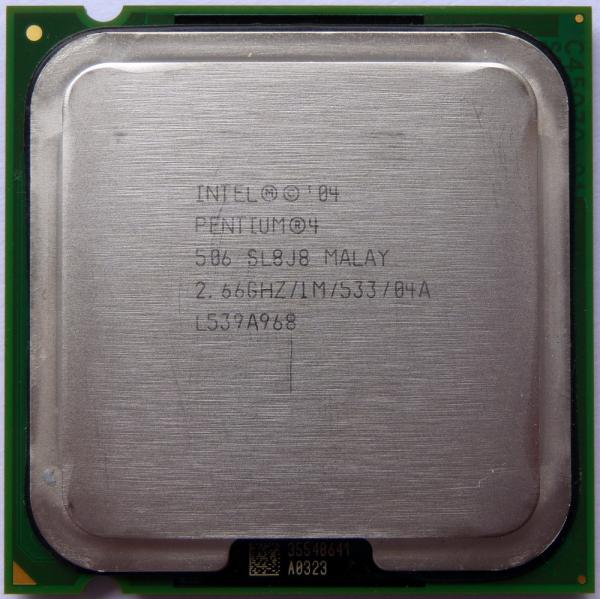 Процессор S775 Intel Pentium 4 2.66ГГц, 1024ch, 533МГц, Prescott 0.09мкм, EMT64T, PN:506