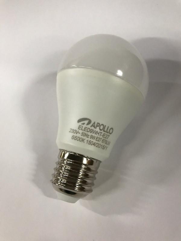 Лампа E27 светодиодная белая Apollo LED A60 9W ELED9WHT-E27, 9/52Вт, холодный белый, 6500К, 175..250В, 670Лм, 50000ч, груша, матовый, 60/108мм