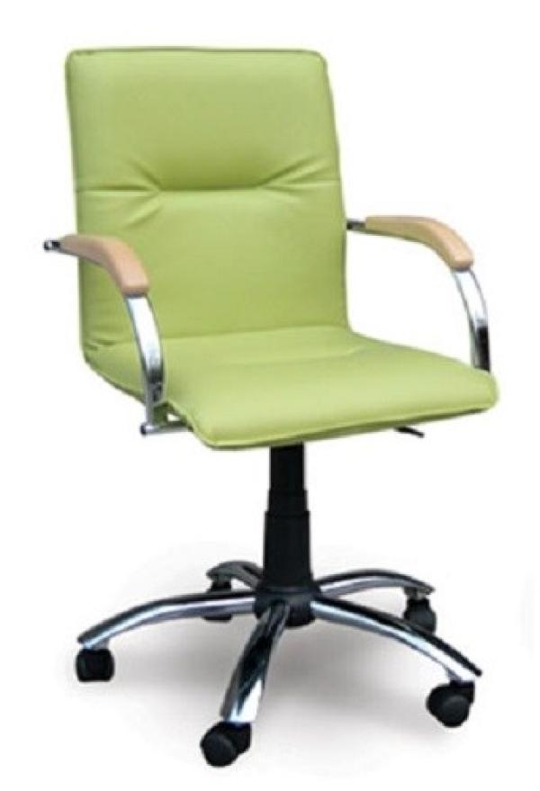 Кресло NS SAMBA GTP RU ECO-45 1.007, оливковый, экокожа, закругленные подлокотники с деревянными накладками, бук, крестовина - хром, регулировка высоты сидения-газлифт, до 120кг