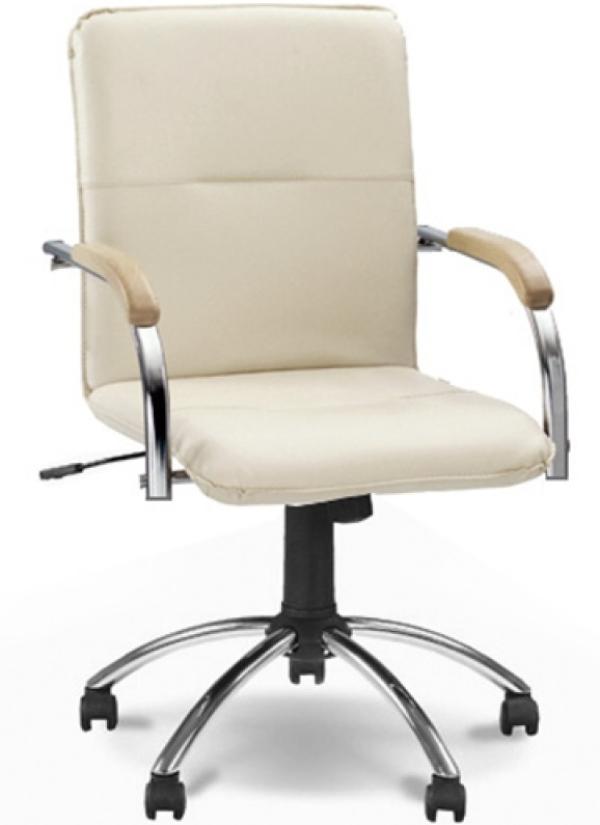 Кресло NS SAMBA GTP RU ECO-50 1.010, белый, экокожа, закругленные подлокотники с деревянными накладками, вишня, крестовина - хром, регулировка высоты сидения-газлифт, до 120кг
