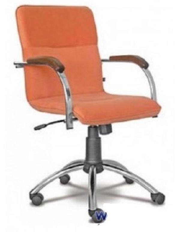 Кресло NS SAMBA GTP RU ECO-72 1.007, оранжевый, экокожа, закругленные подлокотники с деревянными накладками, бук, крестовина - хром, регулировка высоты сидения-газлифт, до 120кг