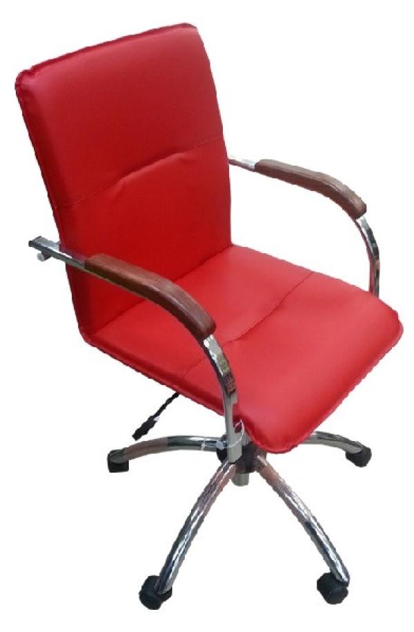 Кресло NS SAMBA GTP RU LE-E 1.010, красный, кожа, закругленные подлокотники с деревянными накладками, вишня, крестовина - хром, регулировка высоты сидения-газлифт, до 120кг