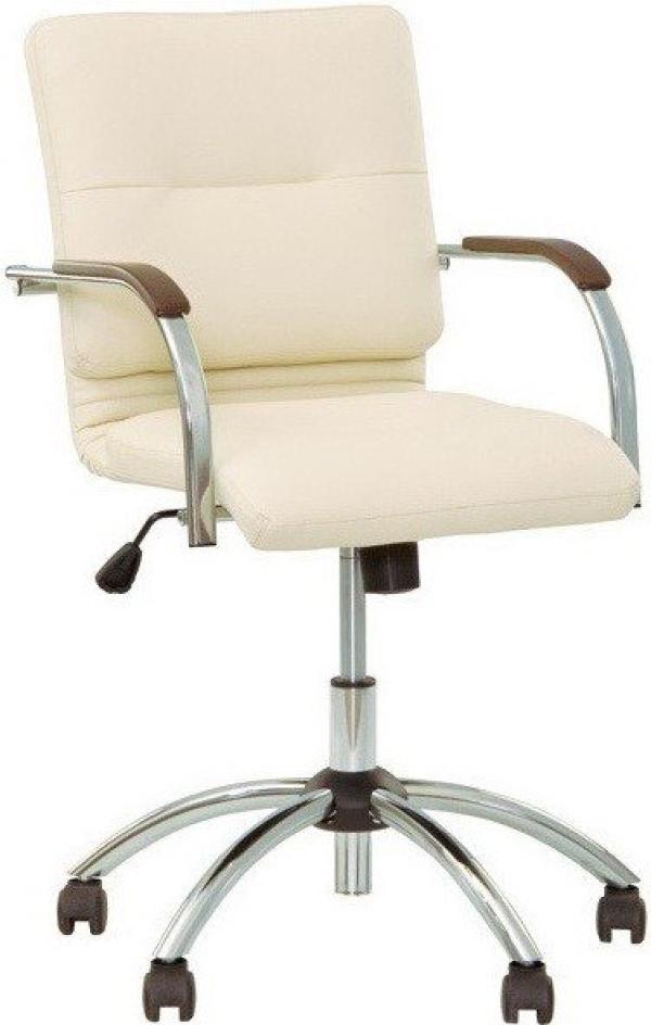 Кресло NS SAMBA GTP RU SP-H 1.031, бежевый, кожа, закругленные подлокотники с деревянными накладками, орех, крестовина - хром, регулировка высоты сидения-газлифт, до 120кг