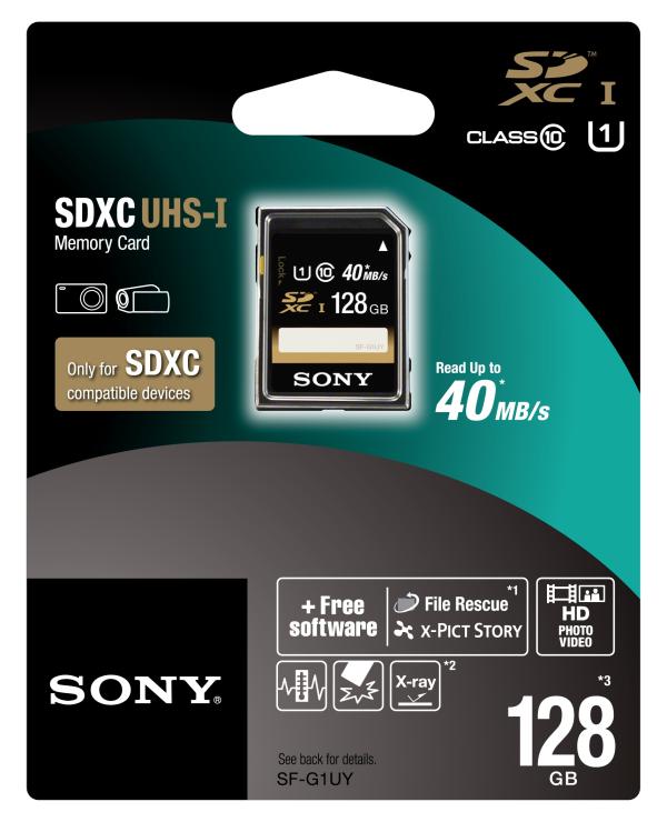 Карта памяти SDXC 128GB Sony SFG1UYT, 40МБ/сек, class 10, UHS-I