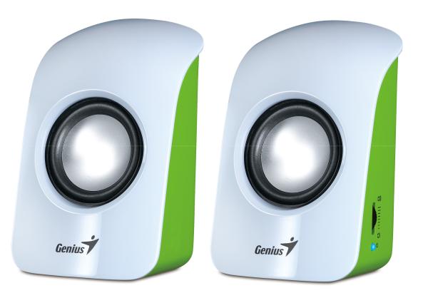 Колонки 2.0 Genius SP-U115, 2*0.75Вт RMS, 200..18000Гц, MiniJack, портативные, питание USB, пластик, белый-зеленый
