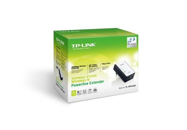 Адаптер Powerline TP-LINK TL-WPA281, 1*RJ45 LAN 100Мбит/с, 1*Powerline HomePlug AV 200Мбит/с, 802.11n 300Мбит/с