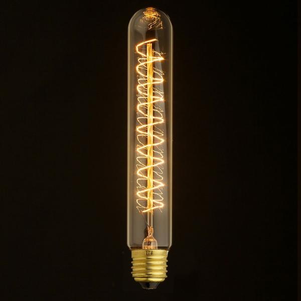 Лампа E27 светодиодная белая Эдисона LED T185 Spiral, винтажная, 4Вт, теплый, 2200К, 220..240В, 400Лм, 35000ч, цилиндр, филамент, диммируемая, прозрачный, 30/190мм