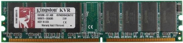 Оперативная память DIMM DDR  512MB,  400МГц (PC3200) Kingston KVR400X64C3A/512, 2.6В