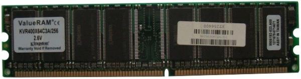 Оперативная память DIMM DDR  256MB,  400МГц (PC3200) Kingston KVR400X64C3A/256, 2.6В