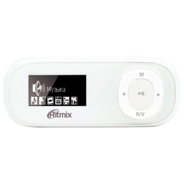 Плеер MP3 Флэш Ritmix RF-3400, OLED 1" 128*64, 4GB, считыватель карт памяти, USB2.0, FM радио, диктофон, аккумулятор, 10ч, клипса, белый