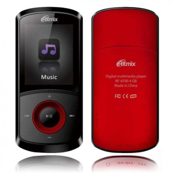 Плеер MP3/Видео Флэш Ritmix RF-4700, ЖК 1.8" 128*160, 4Gb, AVI, считыватель карт памяти, USB2.0, FM радио, диктофон, аккумулятор, 10ч, 42*86*9мм 27г, красный